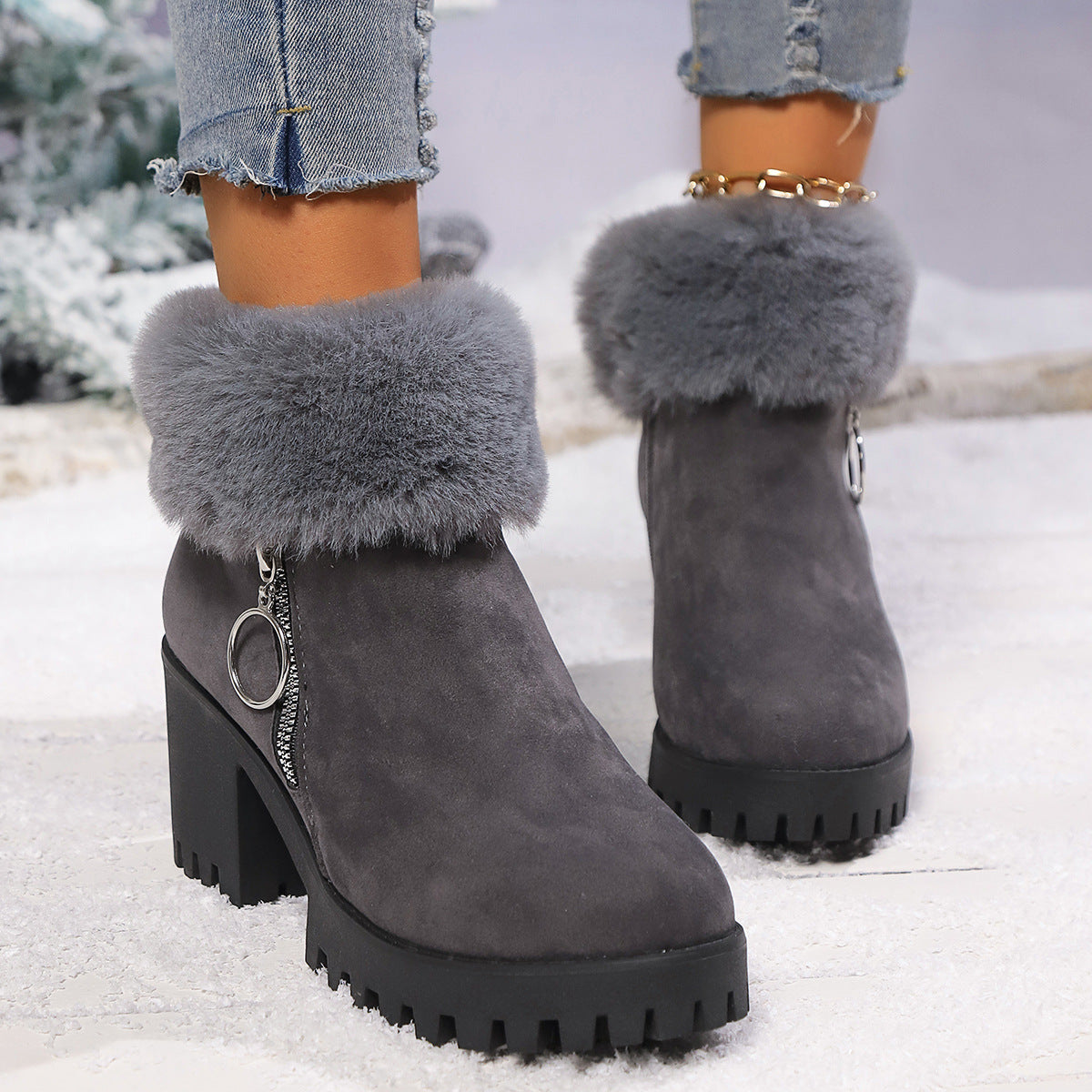 Snow Velvet Thermal And Thickening Thick Heel Women's Short Boots