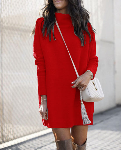 European And American Round Neck Knitted Long-sleeved Dress