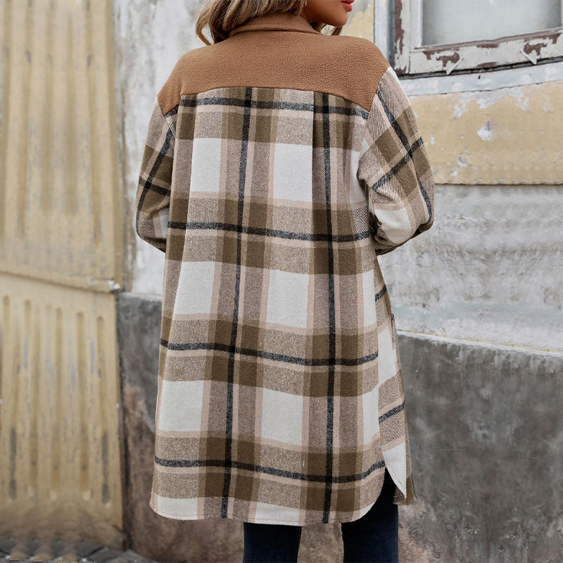 Plaid Long Coat With Pockets Outwear Women's Clothing