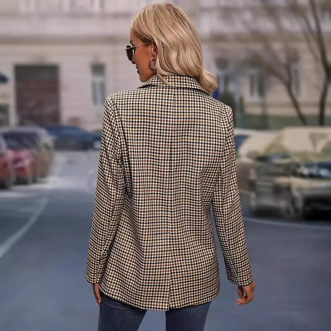 Plaid Single-row Coat For Women