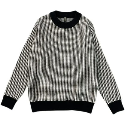 Man Clothes Round Collar Plaid Knitted Sweaters for Men Pullovers Crewneck