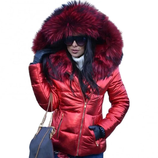 Women Jacket Faux Fur Hooded Zipper Warm Down Coat Women Outdoor Parka Outerwear Women's Clothing.