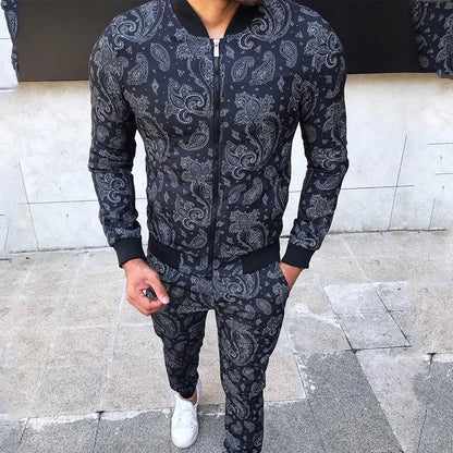 New Gentleman Plaid Men's Tracksuit Sets Casual Zipper Jacket Coat Sports Suit