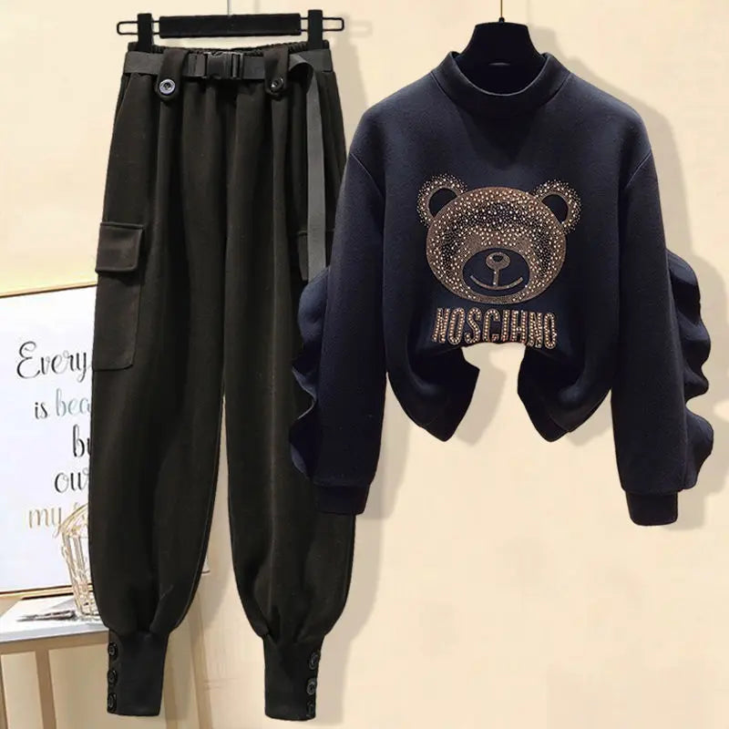 Women's Tracksuit New Casual O-Neck Long Sleeve Sweater+Cargo Pants 2 Piece Set