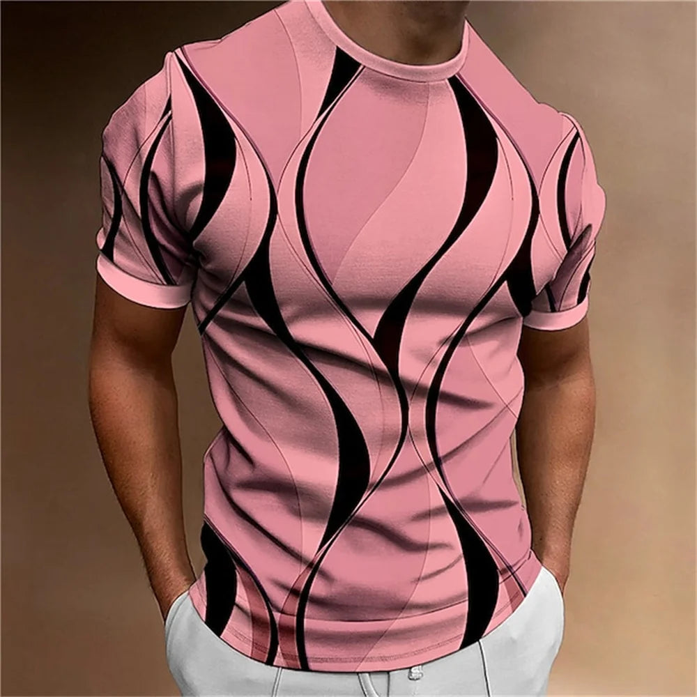 New Men's T-shirt 3D Striped Print Shirt