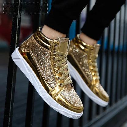 Autumn Winter Men Designer Luxury Men Shoes Sports Style Silver Gold Mens Casual Non-slip Bright Faced Short Boots