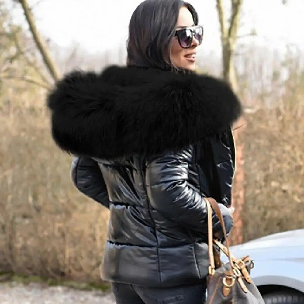 Women Jacket Faux Fur Hooded Zipper Warm Down Coat Women Outdoor Parka Outerwear Women's Clothing.