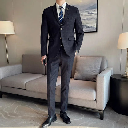 High Quality Men's Suit (suit + Vest + Trousers) fashion business Professional Suit