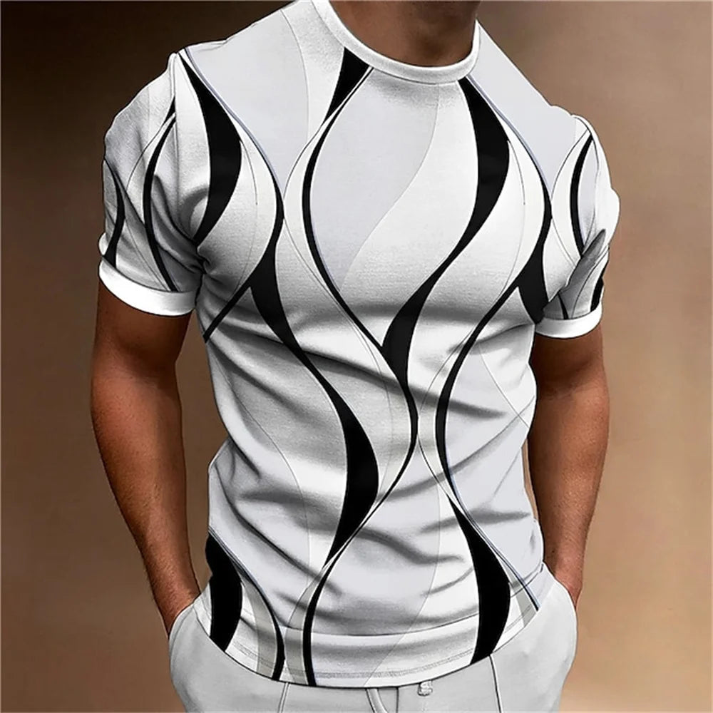 New Men's T-shirt 3D Striped Print Shirt