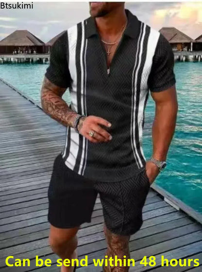 Men's Fashion Casual Sets Short Sleeve Polo Shirt and Shorts 2 piece set