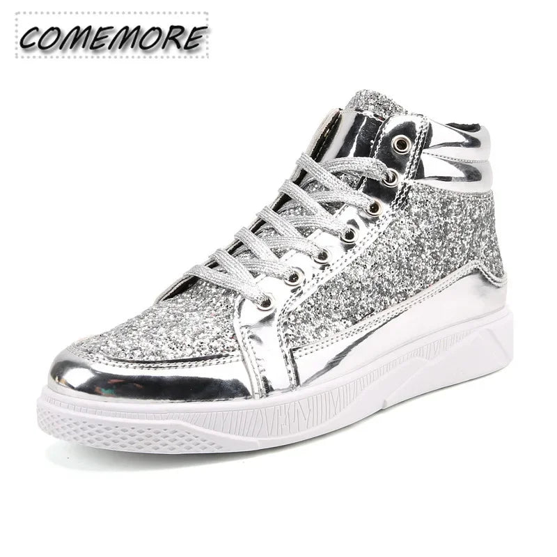 Autumn Winter Men Designer Luxury Men Shoes Sports Style Silver Gold Mens Casual Non-slip Bright Faced Short Boots