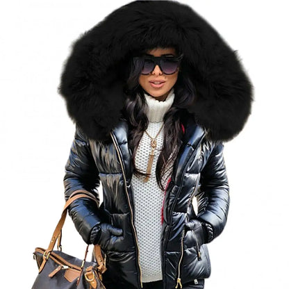 Women Jacket Faux Fur Hooded Zipper Warm Down Coat Women Outdoor Parka Outerwear Women's Clothing.