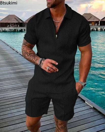 Men's Fashion Casual Sets Short Sleeve Polo Shirt and Shorts 2 piece set