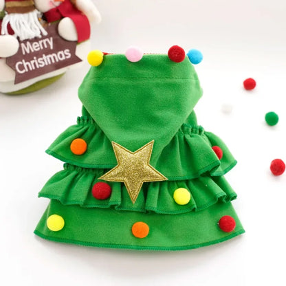 Christmas Pet Clothes Cloak Christmas Tree Pet Cape Shawl Dog Winter Hooded