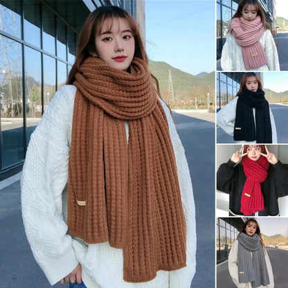 Winter Scarf Knitted Thickened Solid Color Elastic Windproof Stay Warm