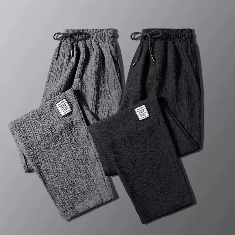 Men's Linen Pants Breathable Solid Basic Loose Ankle Sweatpants