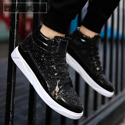 Autumn Winter Men Designer Luxury Men Shoes Sports Style Silver Gold Mens Casual Non-slip Bright Faced Short Boots