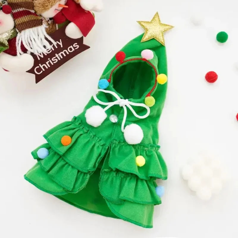 Christmas Pet Clothes Cloak Christmas Tree Pet Cape Shawl Dog Winter Hooded