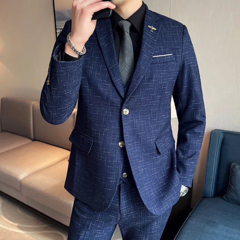 High Quality Men's Suit (suit + Vest + Trousers) fashion business Professional Suit