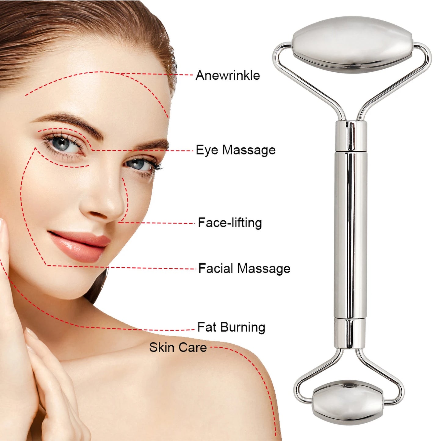 Stainless Steel Facial Roller Gua Sha Set