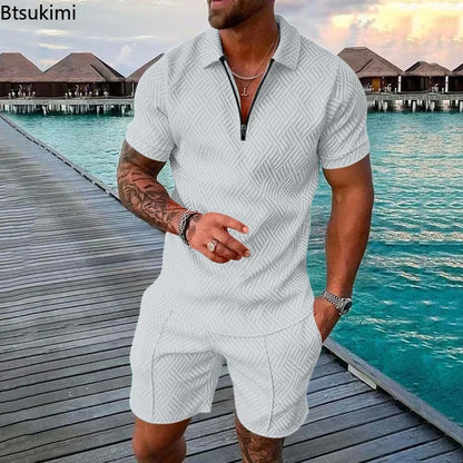 Men's Fashion Casual Sets Short Sleeve Polo Shirt and Shorts 2 piece set