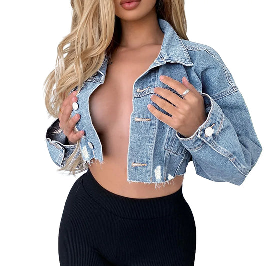 Women's long Sleeve Ripped Denim