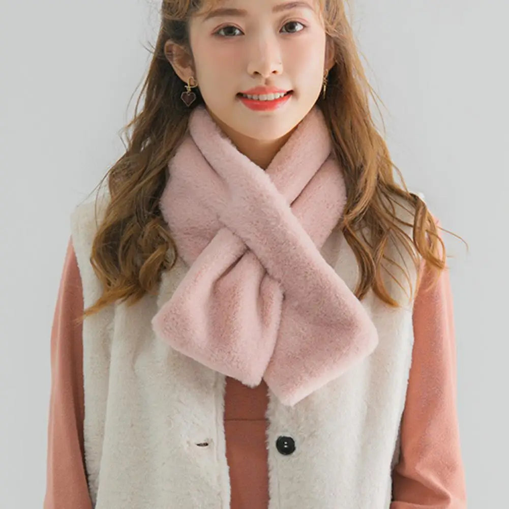 Faux Rabbit Fur Cross Collar scarf