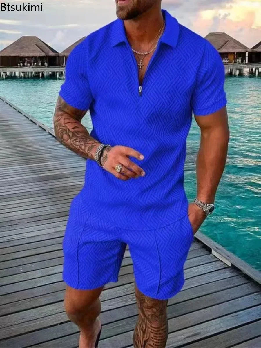 Men's Fashion Casual Sets Short Sleeve Polo Shirt and Shorts 2 piece set