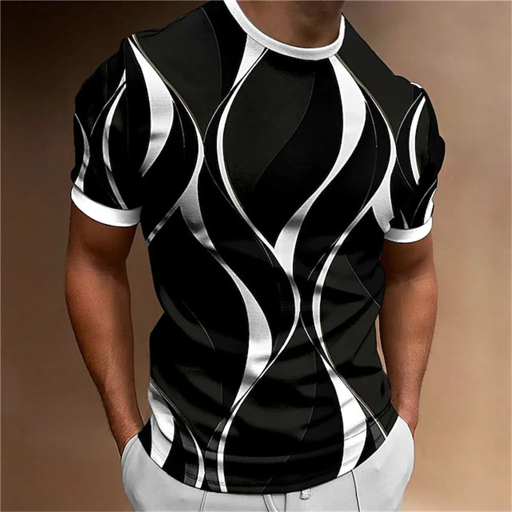 New Men's T-shirt 3D Striped Print Shirt