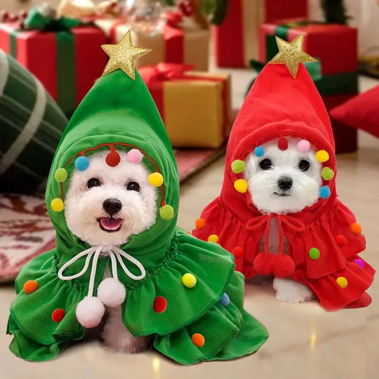 Christmas Pet Clothes Cloak Christmas Tree Pet Cape Shawl Dog Winter Hooded