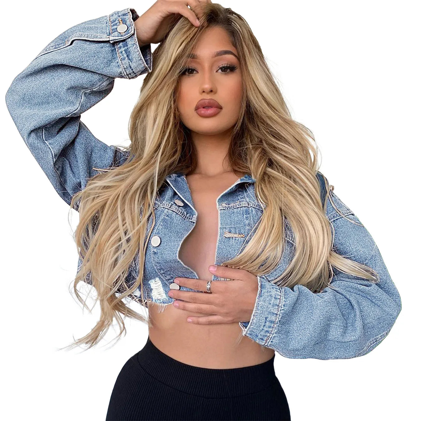 Women's long Sleeve Ripped Denim