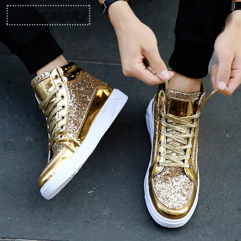 Autumn Winter Men Designer Luxury Men Shoes Sports Style Silver Gold Mens Casual Non-slip Bright Faced Short Boots