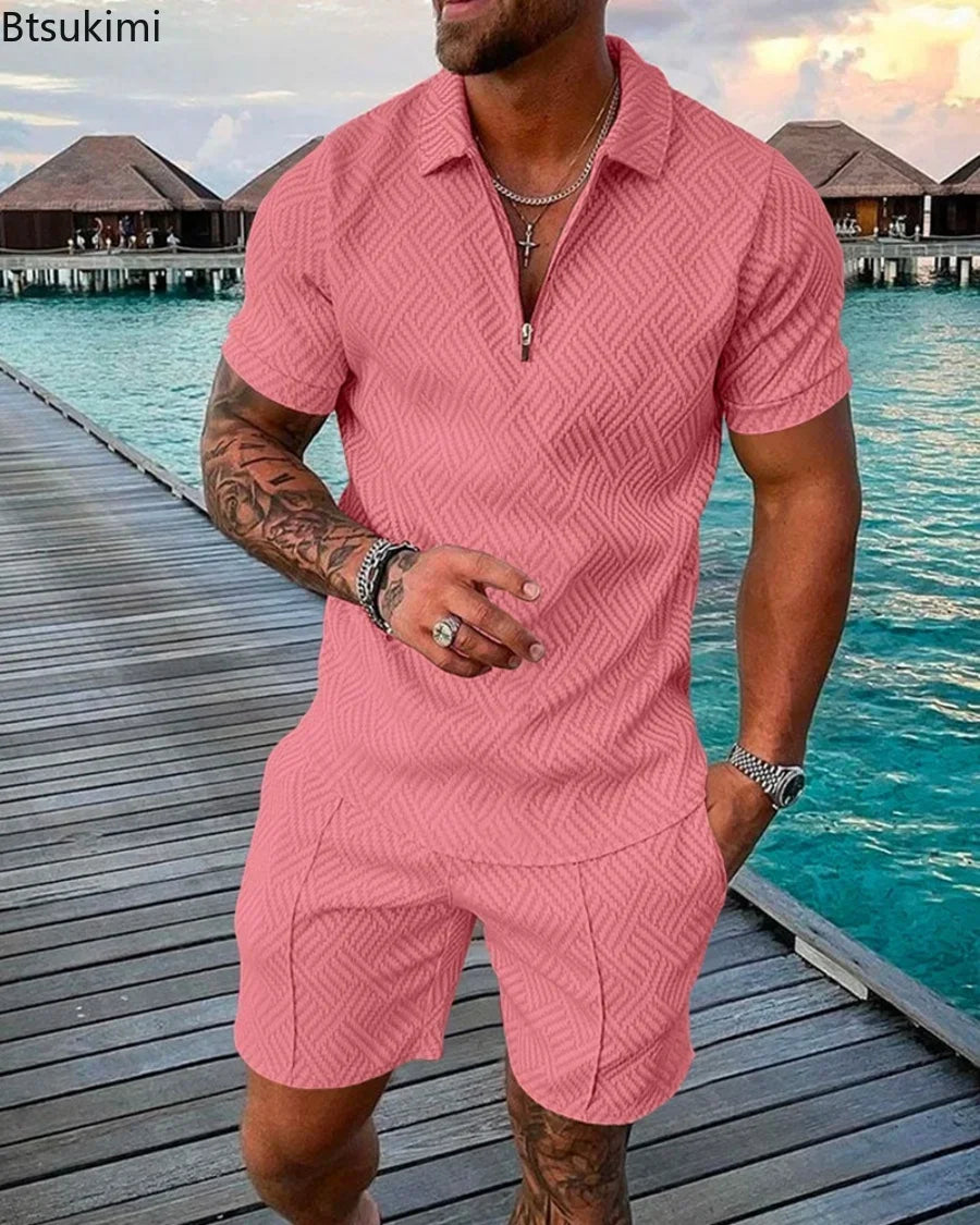 Men's Fashion Casual Sets Short Sleeve Polo Shirt and Shorts 2 piece set