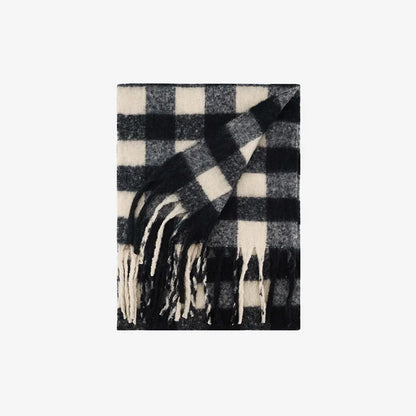 Thick Scarfs Imitation Cashmere Black and White Checkered Pattern with Tassels Muffler