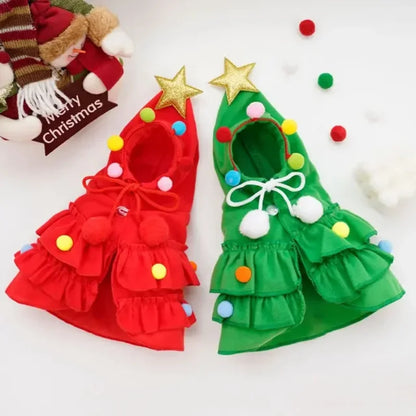 Christmas Pet Clothes Cloak Christmas Tree Pet Cape Shawl Dog Winter Hooded