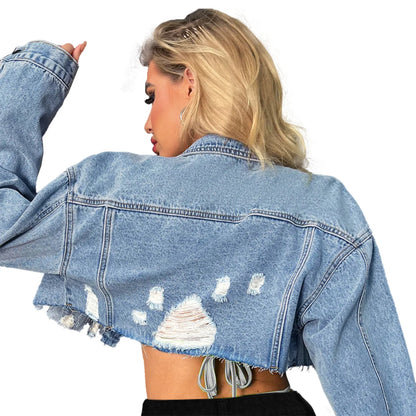 Women's long Sleeve Ripped Denim