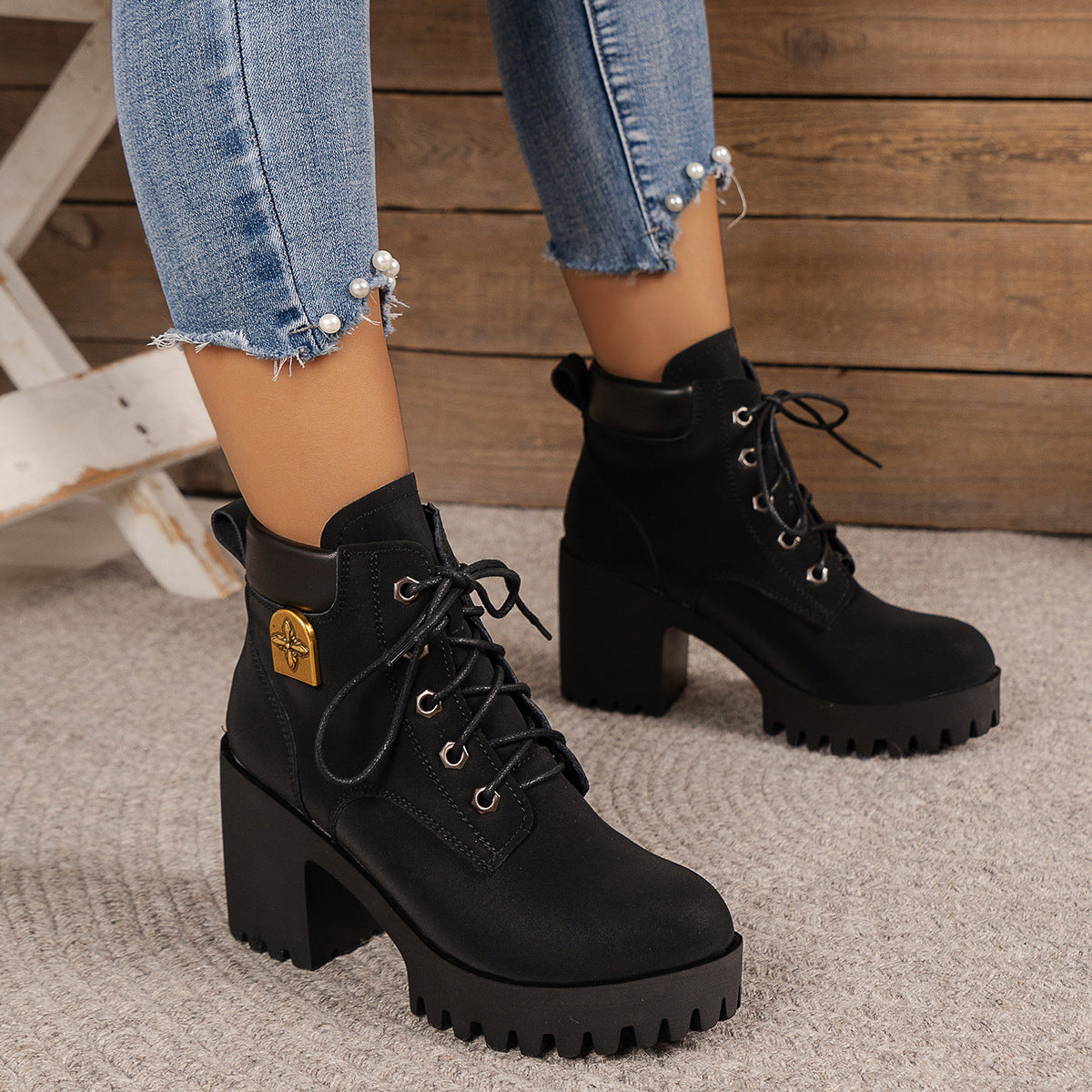 Chunky Heel Plus Size Martin Boots Thick Bottom Fashion All-match